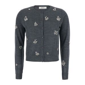 Jucca Women Grey Cardigan With Applied Beads In Wool For Women